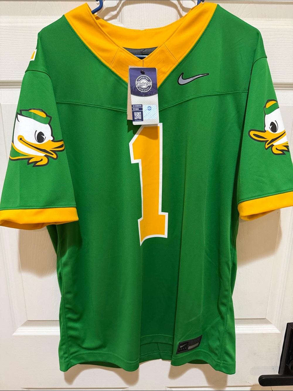 Nike Green and Yellow Football Jersey with Number 1
